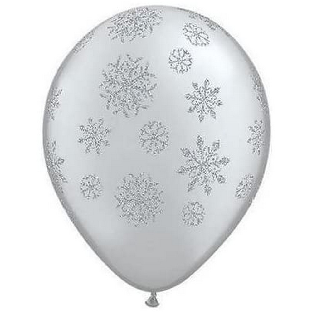 Ballon hélium rond bleu avec flocons de neige