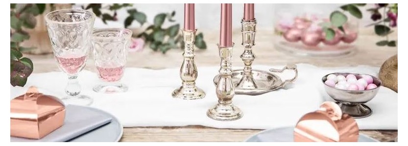 Chemin de table joyeux anniversaire lin et rose gold - Décoration de table