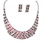 Parure mariage bijoux ton argent strass clair et rouge 