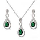 Parure bijoux mariage argent rhodié et oxydes de zirconium vert émeraude 