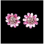 Boucles d'oreilles femme fleur émail rose cristal rose   