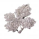 Broche feuille bijou femme ton argent cristal clair 