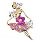 Broche Femme Plaqué Or Oxyde de Zirconiium Rose" Fée Danseuse " 