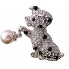 Broche " chiot " bijoux argent rhodié cristal et perle