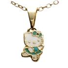 Pendentif bébé Hello Kitty - Email crème et vert - Ton Or 