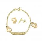 Hello Kitty rose bijoux bébé enfant doré bracelet et boucle d'oreille 