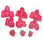 Fleurs orchidées artificielles en tissu fuchsia ( lot de 9 )