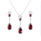 Parure Bijoux Mariage Ton Argent Zirconium Rouge Siam