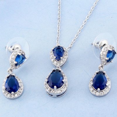 Promotions  - Parure bijoux mariage pav de zirconium bleu royal : illustration