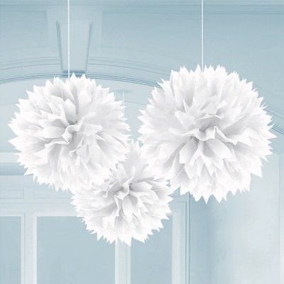 Dcoration de Salle de Mariage  - 3 Boules Pompons fleurs de papier de soie blanc  ... : illustration