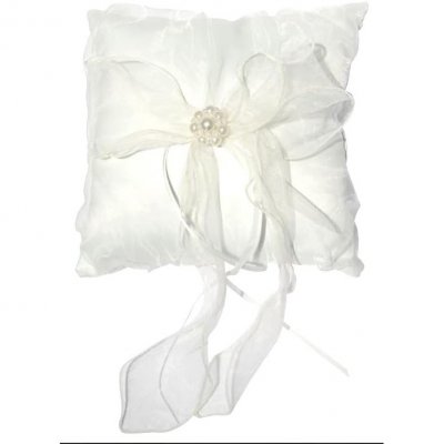 Coussin alliances Mariage  - Coussin Mariage Carr Porte Alliance Blanc et Perles : illustration