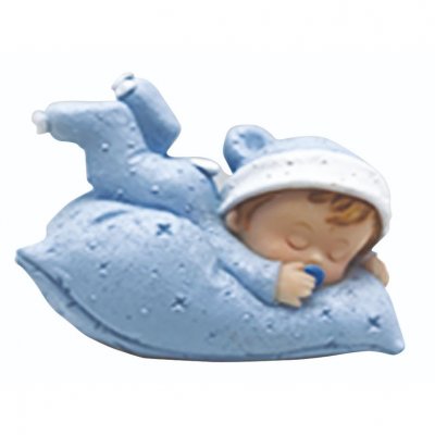 Dcoration de Baptme  - Figurine baptme bb garon sur coussin bleu  : illustration