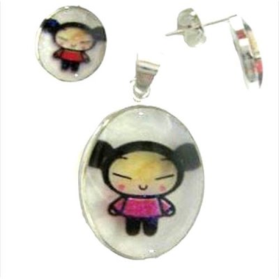 Bijoux de Mariage  - Parure enfant bijou Pucca plaqu argent et rsine : illustration