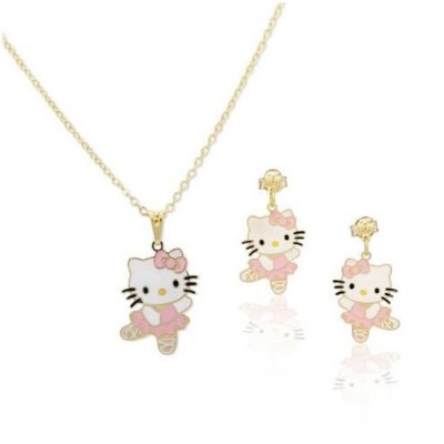 Bijoux Hello Kitty  - Parure Bijoux Plaque or Hello Kitty Rose  : illustration