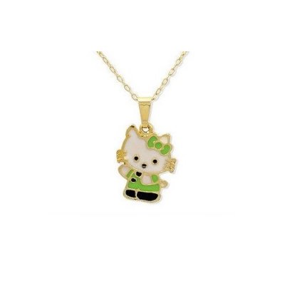 Bijoux de Mariage  - Pendentif Hello Kitty bijoux plaque or et mail vert  : illustration