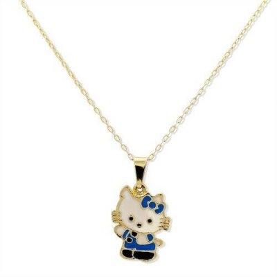 Bijoux Enfants  - Pendentif Hello Kitty - Email bleu et noir - Plaqu ... : illustration