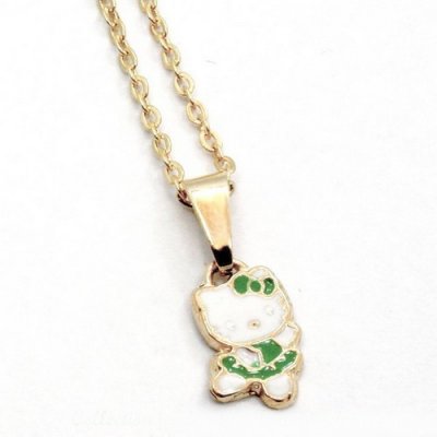 Bijoux Hello Kitty  - Pendentif bb Hello Kitty - Email crme et vert - ... : illustration