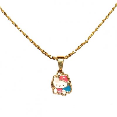 Bijoux Enfants  - Pendentif Hello Kitty - Email Rose et Bleu - Ton Or : illustration