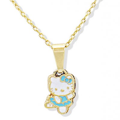 Bijoux Hello Kitty  - Pendentif bb Hello Kitty - Email bleu - Ton or : illustration