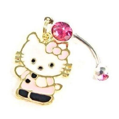 Bijoux Hello Kitty  - Piercing nombril femme cristal rose bijou ton or Kitty  : illustration