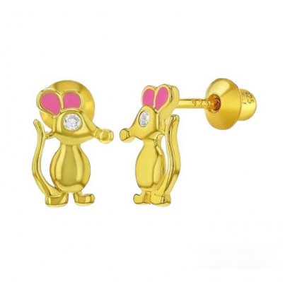 Bijoux Enfants  - Boucles d'oreille or Minnie  - Cristal clair et laque  : illustration