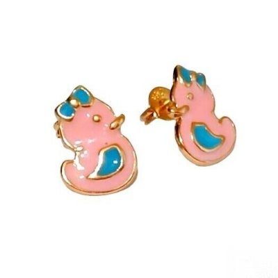 Bijoux Enfants  - Boucles d'oreille plaqu or et laque - Canard : illustration