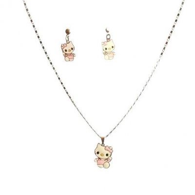 Bijoux Enfants  - Parure Hello Kitty mail Argent 925 Rhodi : illustration