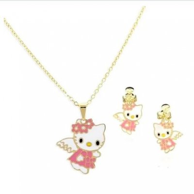 Bijoux Hello Kitty  - Parure bijoux plaqu or et mail rose Hello Kitty  : illustration