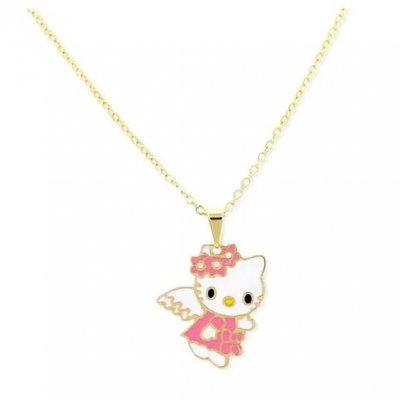 Bijoux Hello Kitty  - Pendentif bijoux plaqu or jaune mail rose Hello ... : illustration