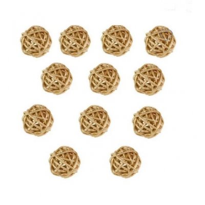 Marque-place mariage  - Boules en rotin or 3 cm Lot de 12 pices  : illustration