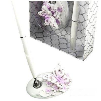 Promotions  - Porte Stylo et Stylo Mariage Papillon Rose et Blanc : illustration