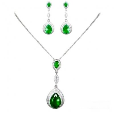 Mariage thme champtre  - Parure Mariage Bijoux Mtal Rhodi Cristal Vert Emeraude  : illustration