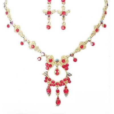 Mariage thme oriental  - Parure Mariage Bijoux Ton Or Cristal Rouge 