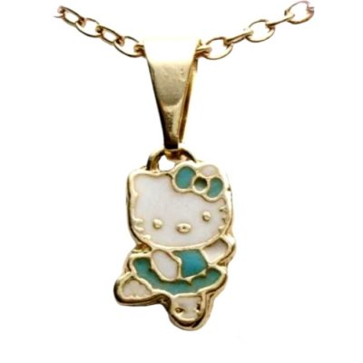 Bijoux de Mariage  - Pendentif bb Hello Kitty - Email crme et vert - ... : illustration