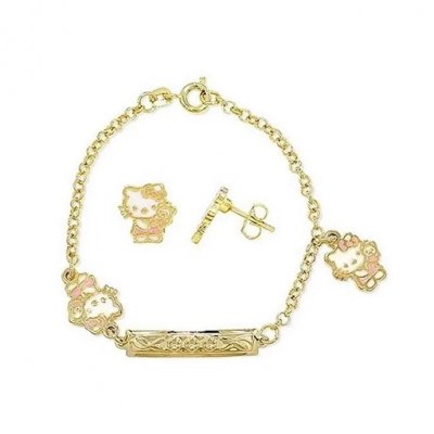 Bijoux de Mariage  - Hello Kitty rose bijoux bb enfant dor bracelet ... : illustration