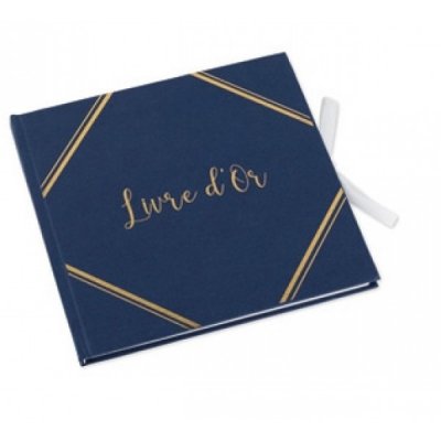 Dcoration de Table Mariage  - Livre d'or bleu marine et liseret or 21x20cm  : illustration