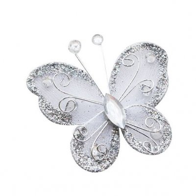 Decoration Mariage  - Papillon Pierre et Paillettes Argent (lot de 10) : illustration