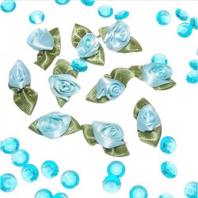 Boite de Drages  - Mini Rose Ourles en Satin Bleu (lot de 10) : illustration