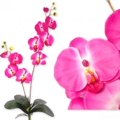 Mariage thme exotique tropical  - Orchide artificielle rose 70 cm + 4 feuilles : illustration