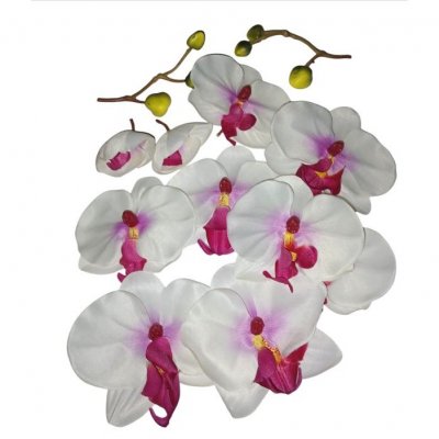 Mariage thme exotique tropical  - 12 ttes orchides tissu blanc et parme + 6 bourgeons  : illustration