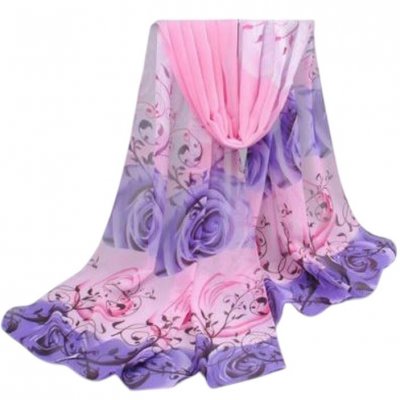 Etoles mariage et foulards  - Etole mariage imprim rose  fleurs mauve   : illustration