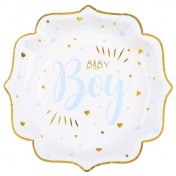 Assiettes Baby Shower Bleu Blanc Or (Lot de 10)